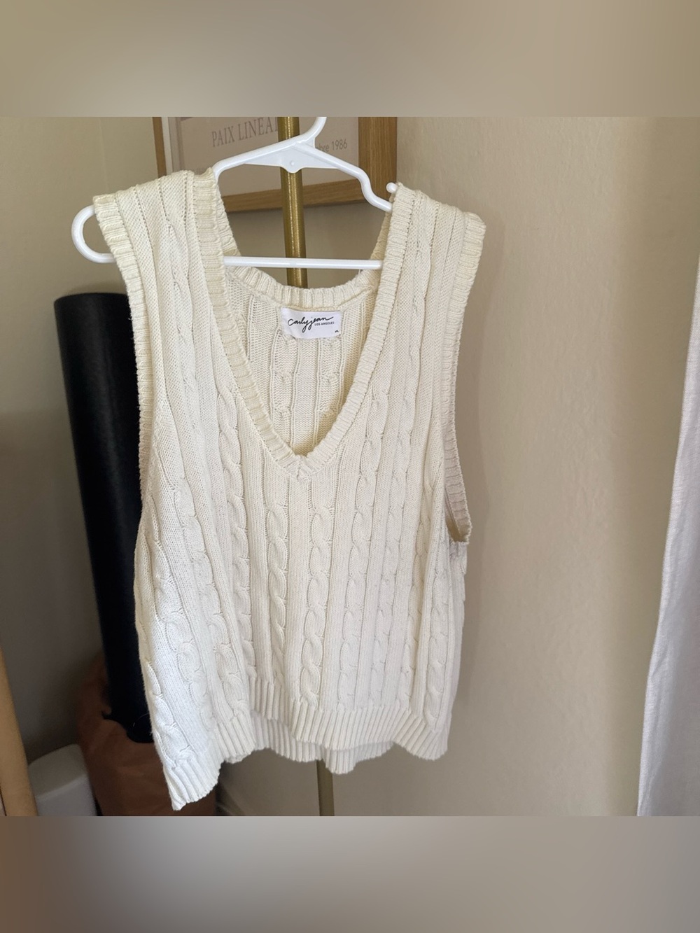 CJLA Cable Knit V-Neck Sweater Vest in Cream